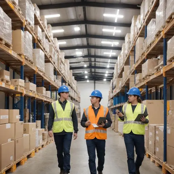 Warehouse workers coordinating supply-chain operations