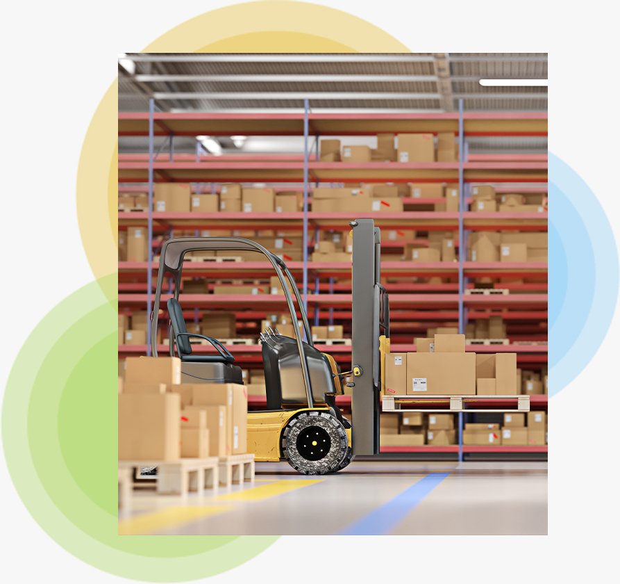 Forklift operator moving stock in a warehouse